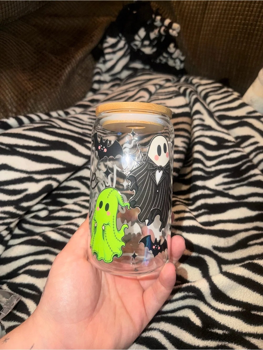 Halloween Patchwork Ghost Glass Jar with Cork Lid - Multicolor
